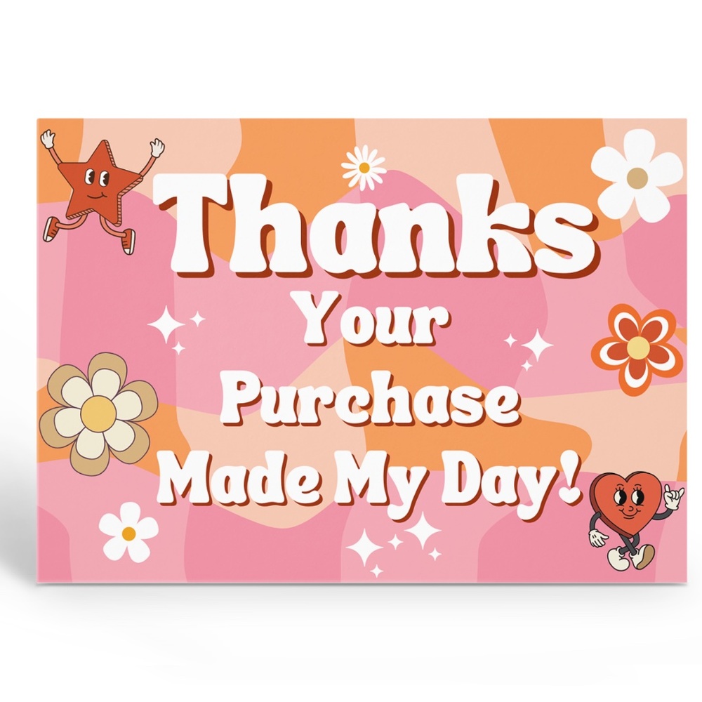 Your Purchase Made My Day Colorful Retro Thank You Cards 3.5" x  5"